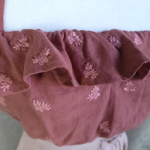 NEW 4SI3NNA Embo Linen Floral Embroidered Tie Strap Crop Top | Cottage Fairy L - Picture 10 of 13